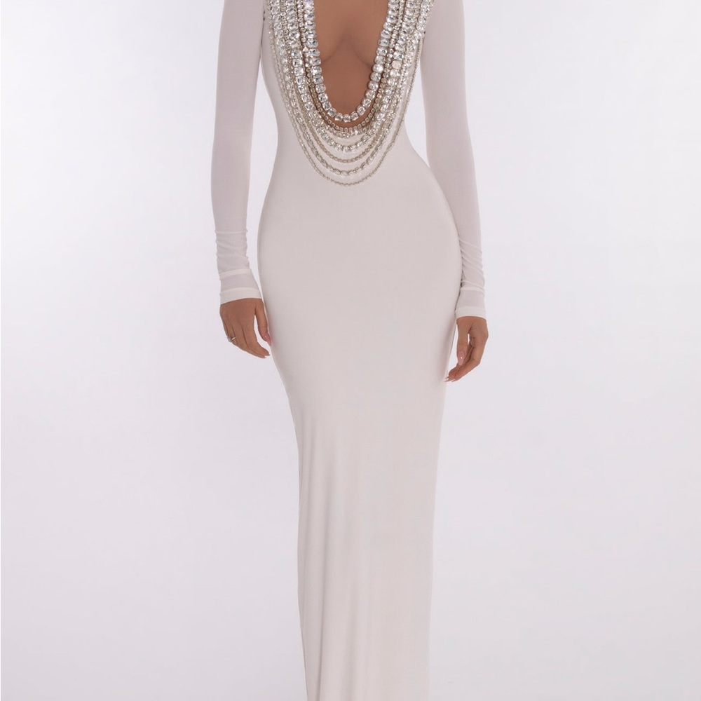 Dylan White Long Sleeve Dress with Silver Accents